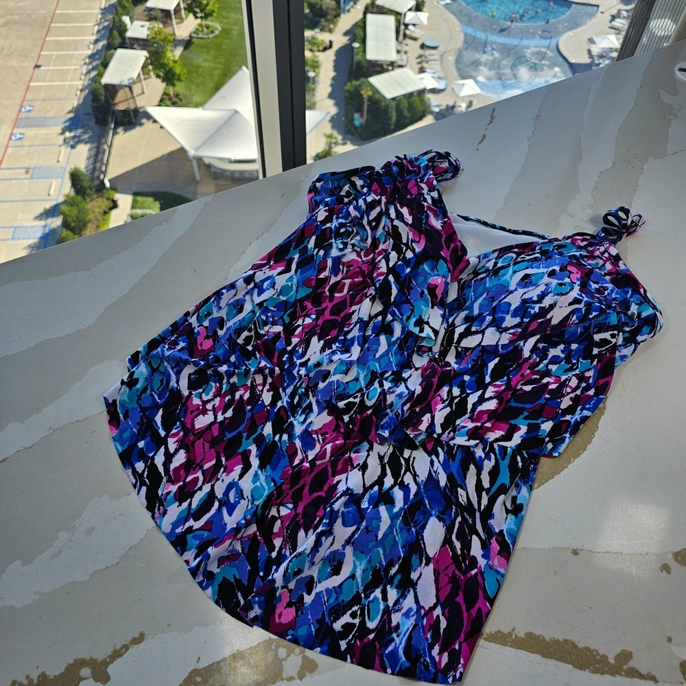 Womens Swimwear - Layered Swimsuit TOP - By Aqua Green Size XL pink blue black